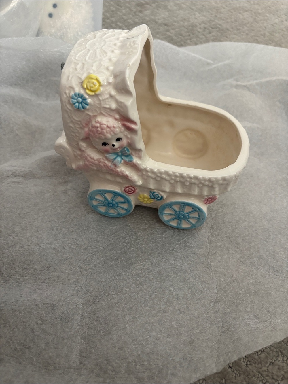 Porcelain Baby Carriage Planter with Pastel Details